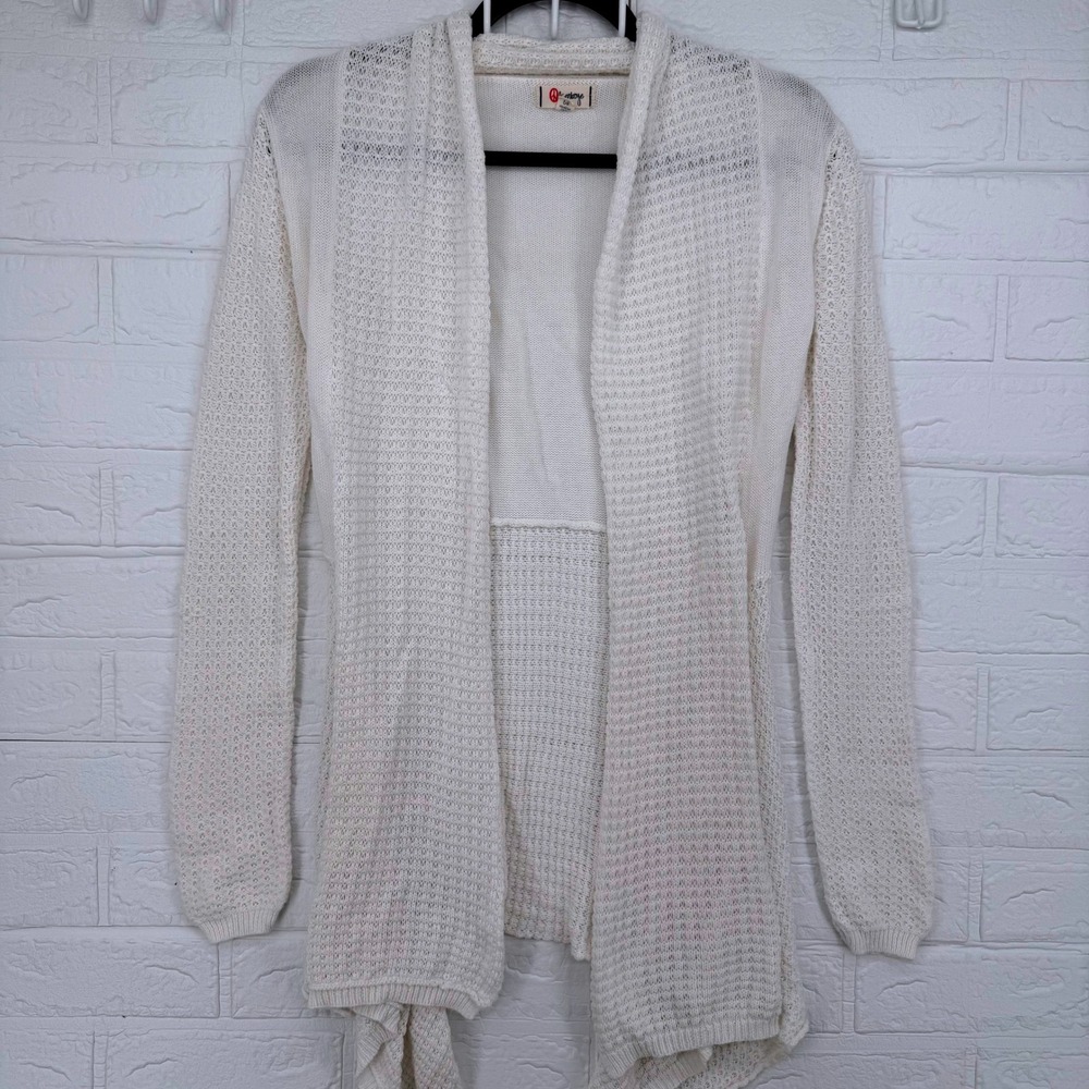 Olsenboye Cardigan Sweater Womens Small Ivory Open Front Mixed Knit Draped Hem